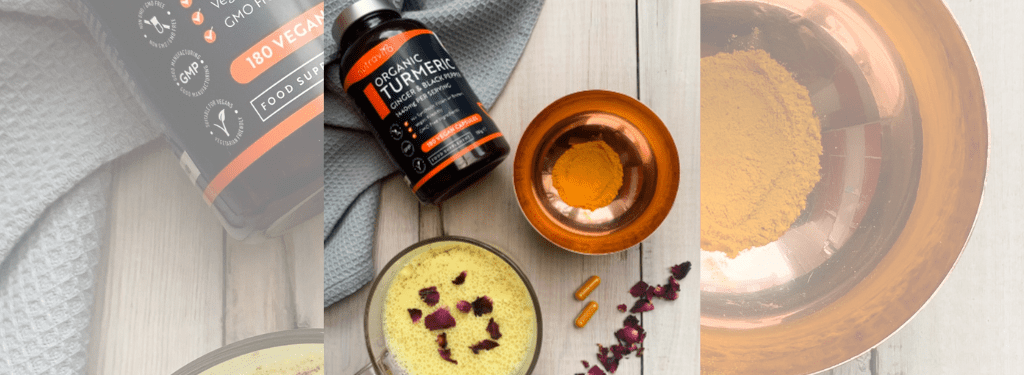 Turmeric latte with black pepper, ginger, cinnamon and maple syrup