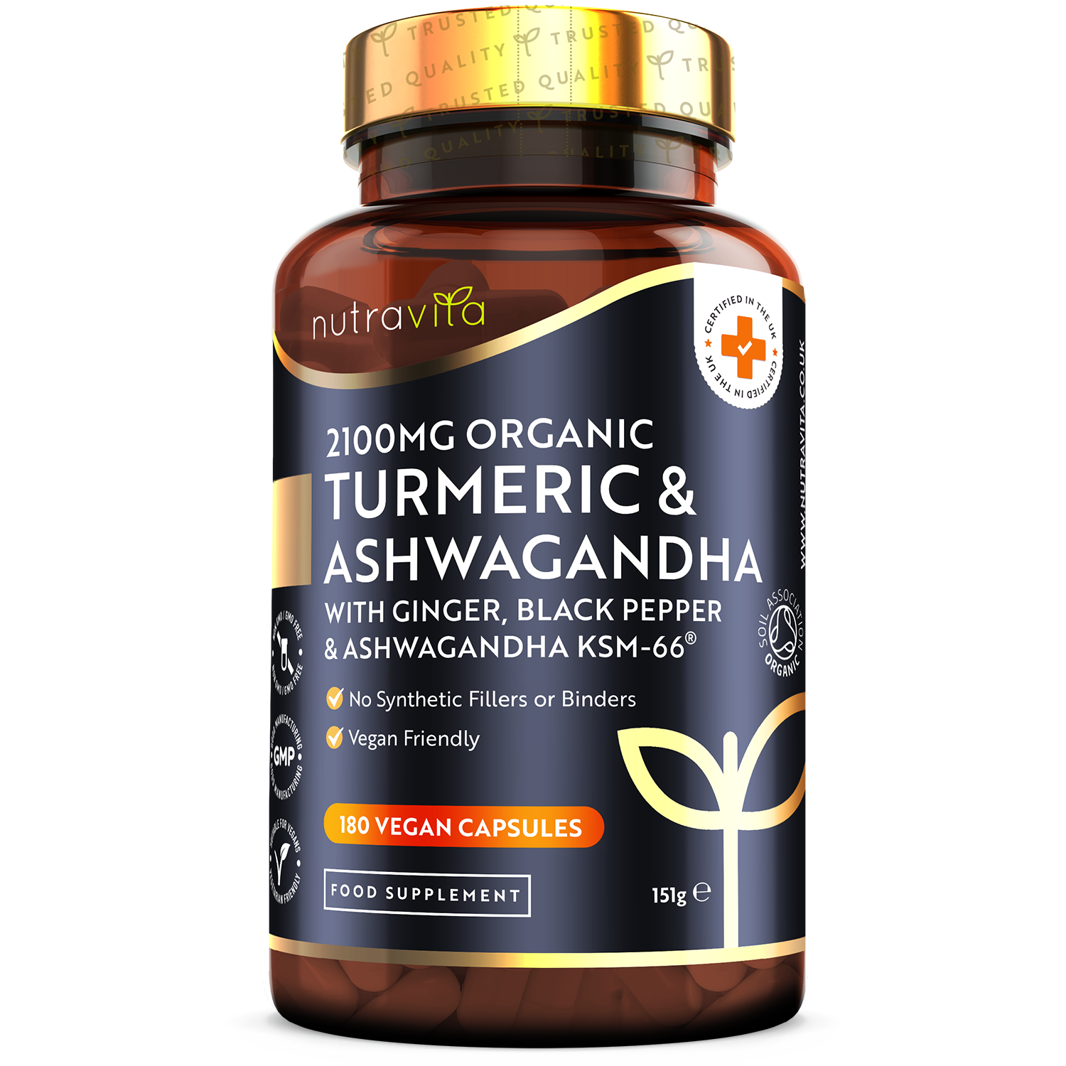 Organic Turmeric 2100mg & Ashwagandha KSM-66 ® with Ginger & Black Pepper