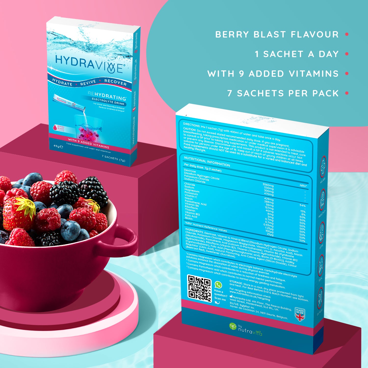 Hydravive Rapid Rehydration Electrolytes Powder - 21 Pack Berry Blast