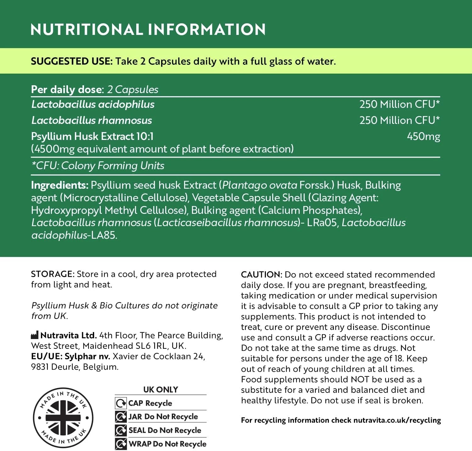 Psyllium Husk 4500mg with 500 Million CFU