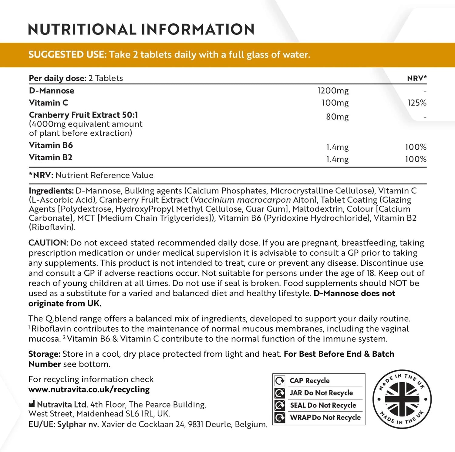 D Mannose with Cranberry, Vitamin C and Vitamin B