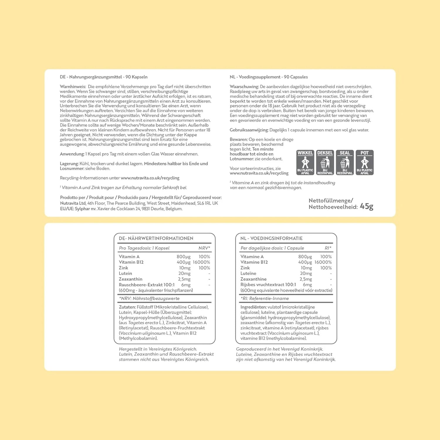 Natural Eye Complex 90 Vegan Capsules with Bilberry, Lutein & Zeaxanthin.