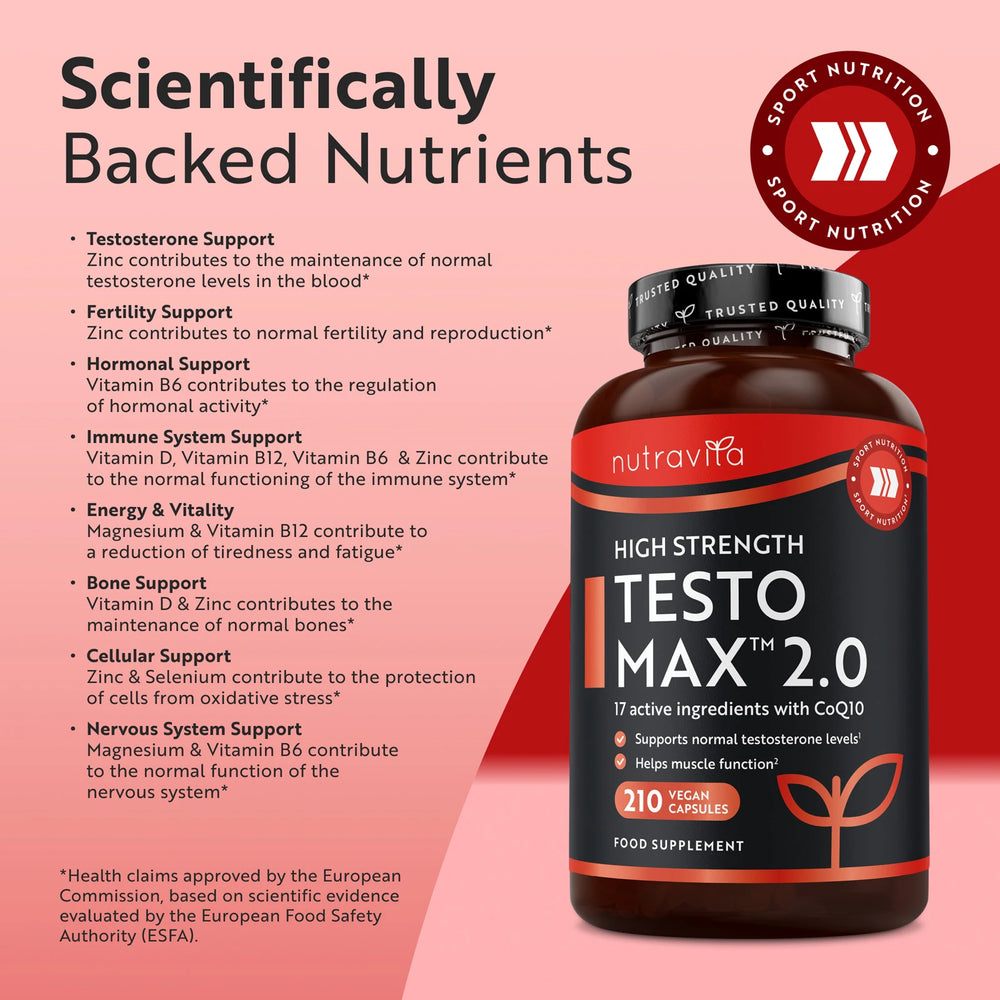 TESTOMAX 2.0 Supplements for Men 210 Vegan Capsules with Ashwagandha KS