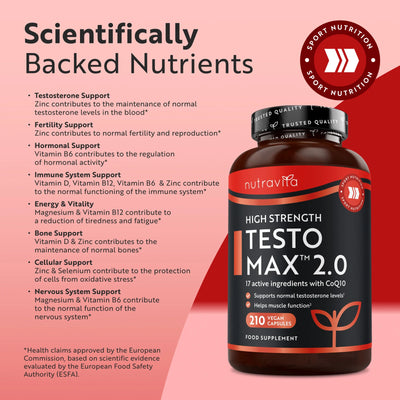TESTOMAX 2.0 Supplements for Men 210 Vegan Capsules with Ashwagandha KS