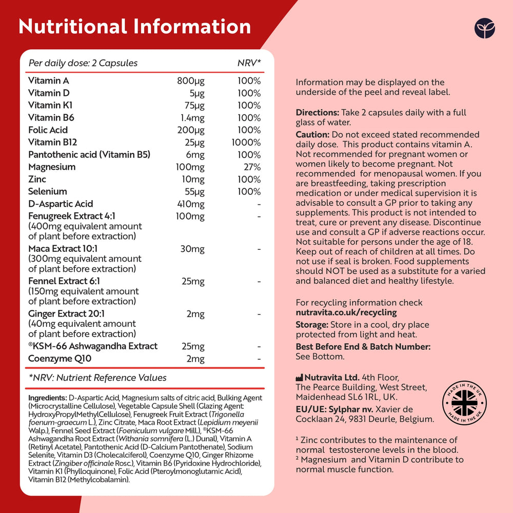 TESTOMAX 2.0 Supplements for Men 210 Vegan Capsules with Ashwagandha KS