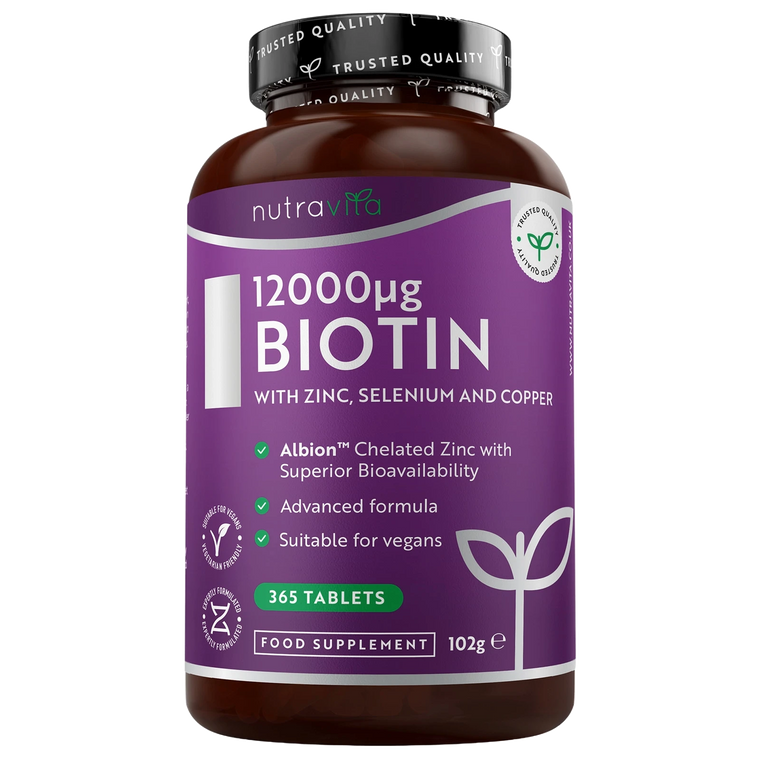 Biotin 12,000ug with Albion™ Zinc, Selenium & Copper 365 Vegan Tablets