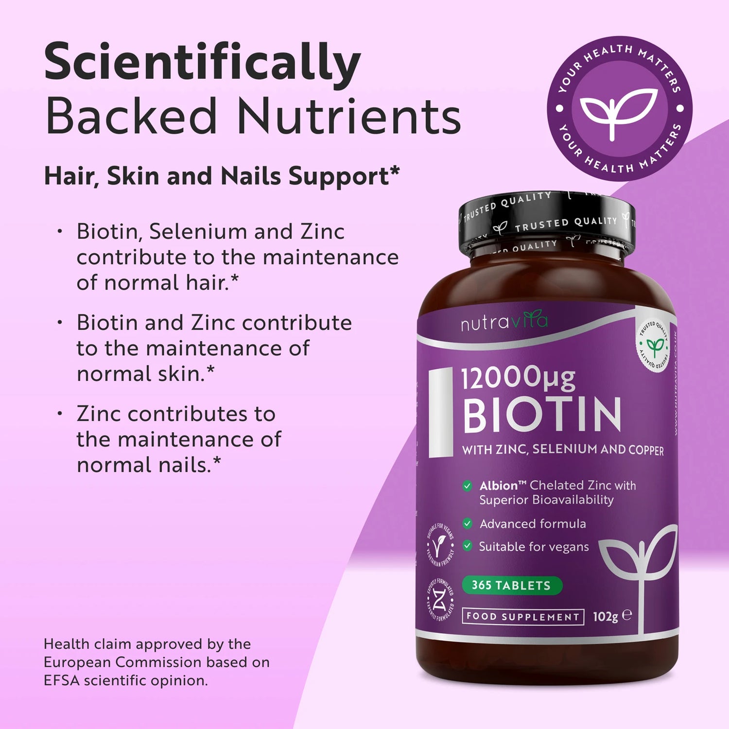 Biotin 12,000ug with Albion™ Zinc, Selenium & Copper 365 Vegan Tablets