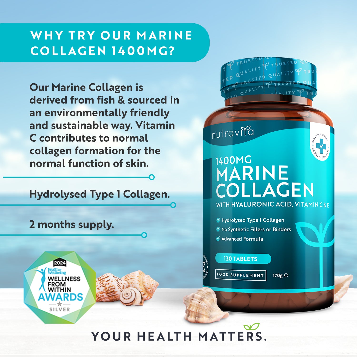 Hydrolysed Marine Collagen with Hyaluronic Acid 1400mg